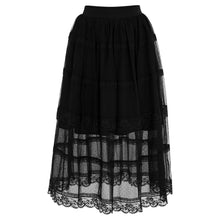 Cotton-blend lace-trim midi skirt black