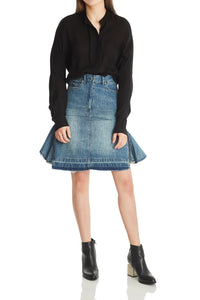 Zip-embellished denim skirt