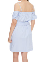 Belted cold-shoulder striped cotton-poplin mini dress