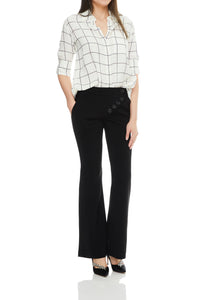 Buttoned mid-rise stretch-crepe flared pants