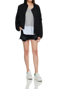 Frayed denim shorts dark grey