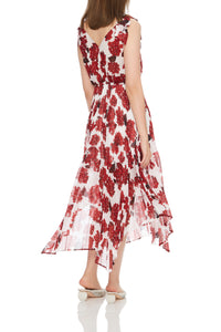 Pleated floral-print midi dress