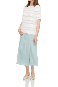 Lace-paneled open-knit cotton-blend top
