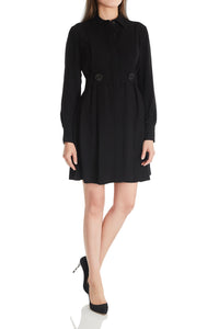 Belted button-up crepe mini trench dress