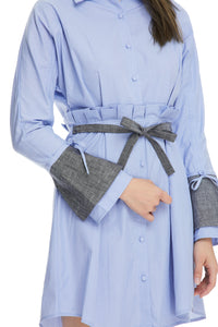 Flared sleeve ruffled cotton-poplin mini dress